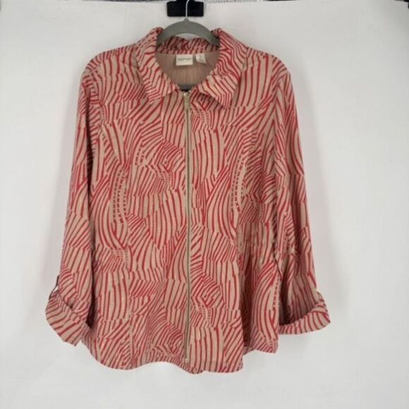 Chico’s Zenergy Neema Painterly Waves Full Zip Active Jacket Size 2 Large Red - Picture 3 of 14